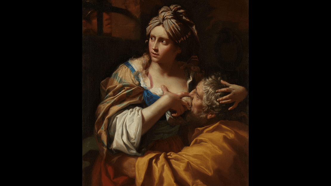 Lorenzo Pasinelli, «Caritas Romana», ca 1670 En eldre mann blir ammet av en yngre kvinne