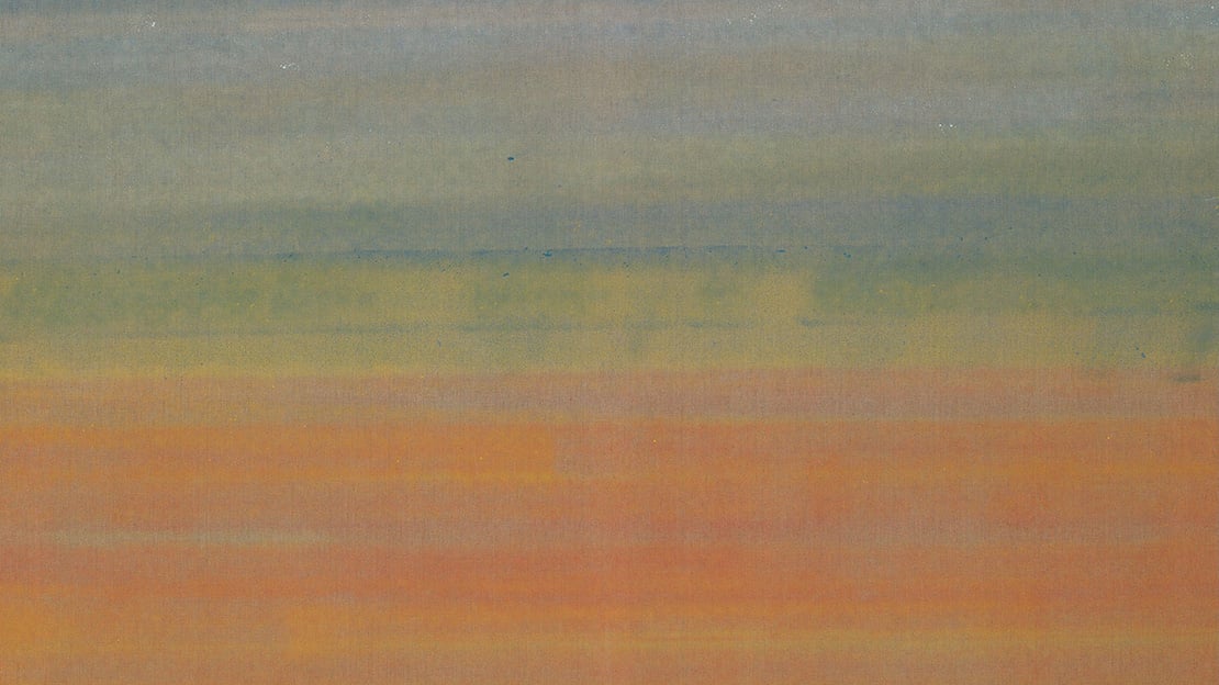 Fredrik Værslev, «Untitled (Sunset 1)» (utsnitt), 2016 Bildet viser et maleri av en soloppgang med abstrakte strøk
