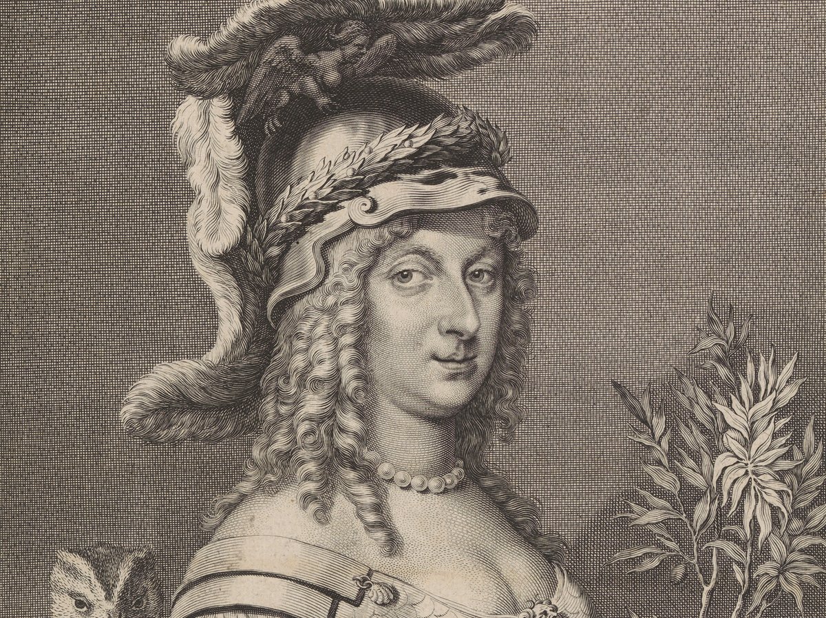 Jeremias Falck, after Erasmus Quellinus and David Beck, "Kristina of Sweden as Minerva", 1649. Portrait of Queen Kristina of Sweden