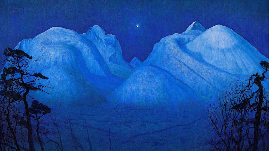 Harald Sohlberg «Vinternatt i Rondane» (utsnitt). 1914