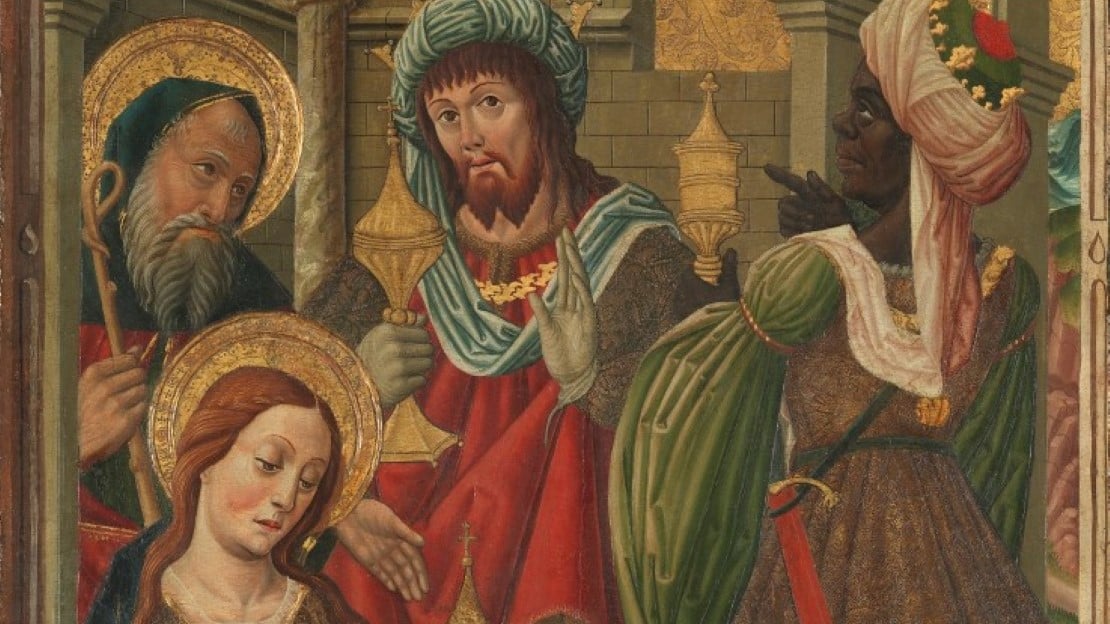 Ukjent tysk kunstner, «Kongenes tilbedelse» (utsnitt), antagelig mellom 1490 og 1500.