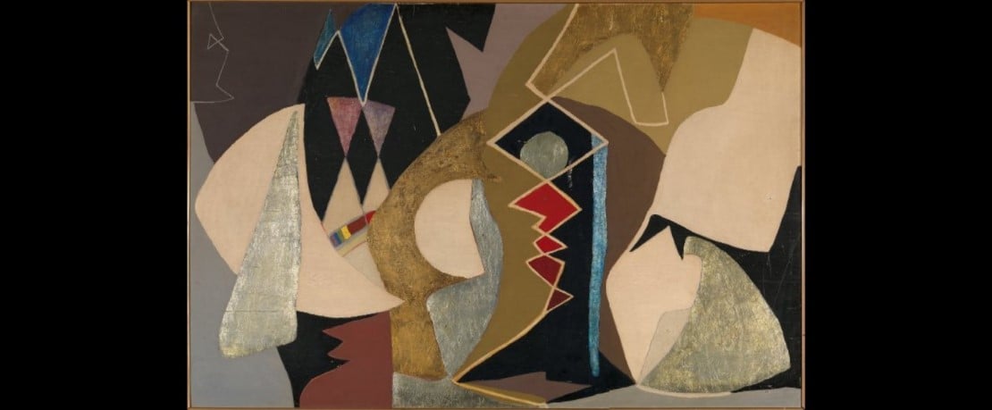Anna-Eva Bergman, Komposisjon, 1951, Caseintempera, eggtempera, harpiks og bladgull på plate