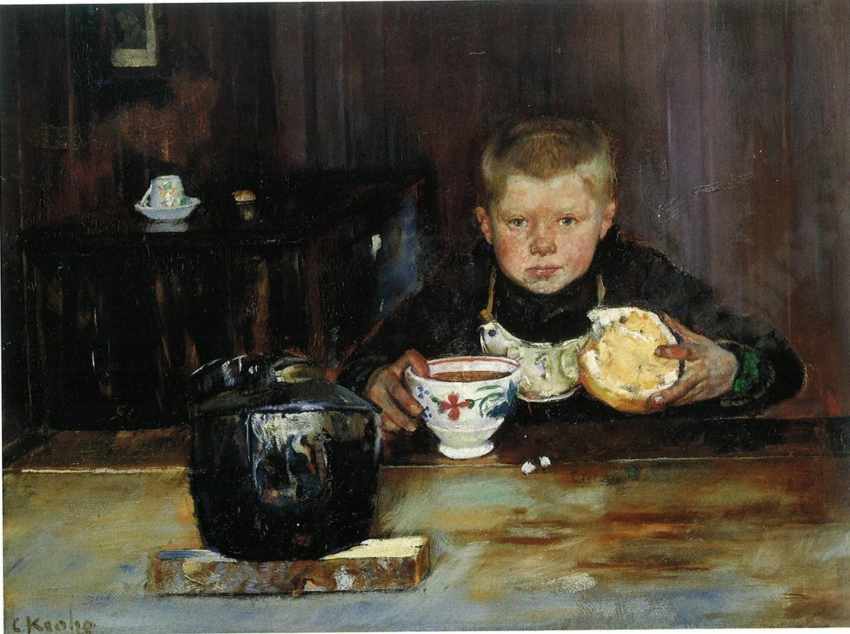 Christian Krohg, «Visergutt drikker kaffe», 1885. Göteborgs konstmuseum