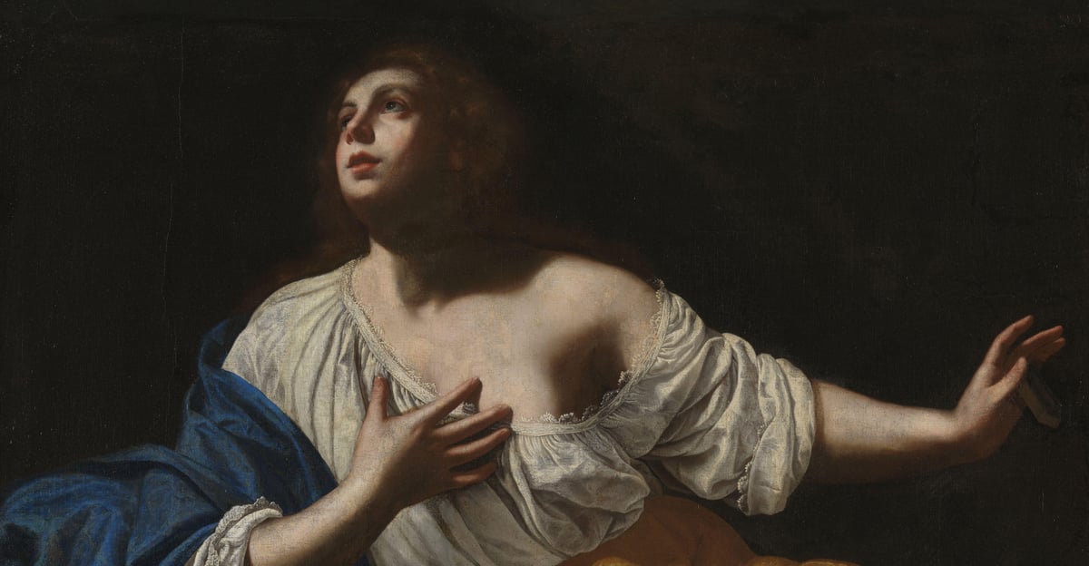 Artemisia Gentileschi, «Den angrende Maria Magdalena» (utsnitt), ca. 1640.