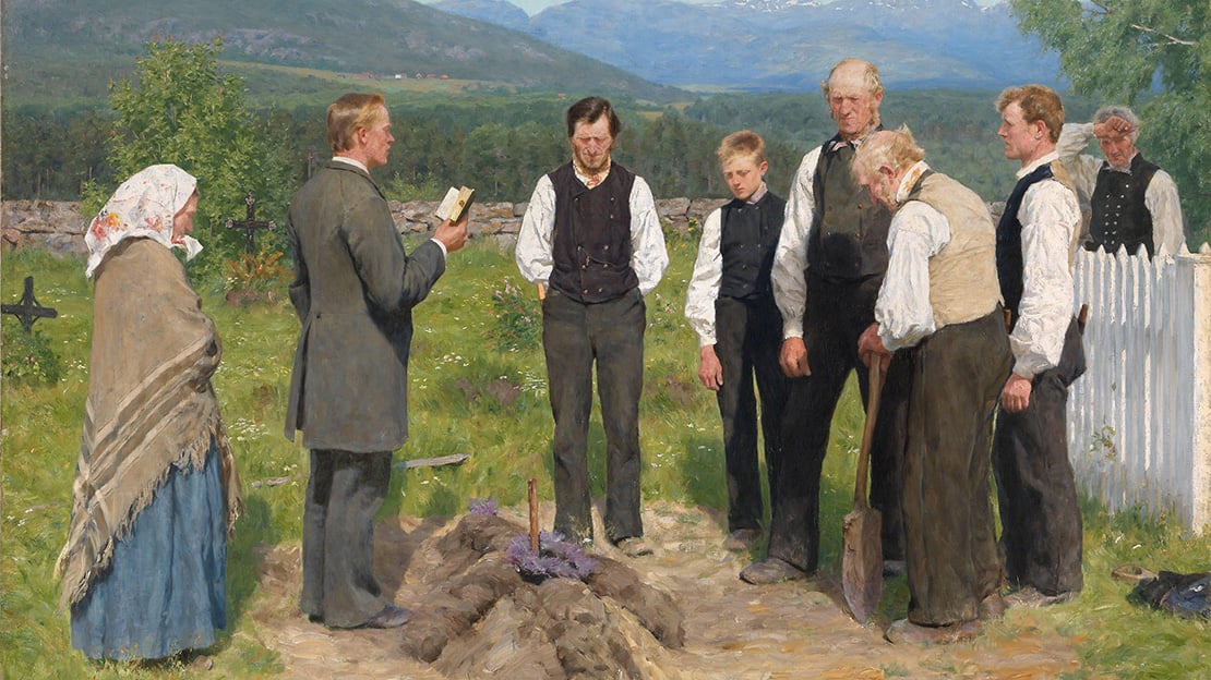 Erik Werenskiold, «En bondebegravelse», 1883–1885 Erik Werenskiolds "En bondebegravelse" fra 1883–1885