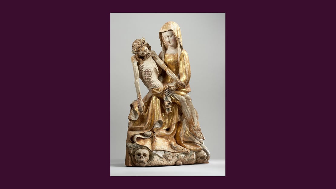 Uidentifisert kunstner, «Pietà», ca. 1390. Skulptur av kvinne som holder jesus i armene