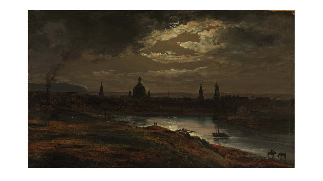 Johan Christian Dahl, «Dresden i måneskinn», 1845.