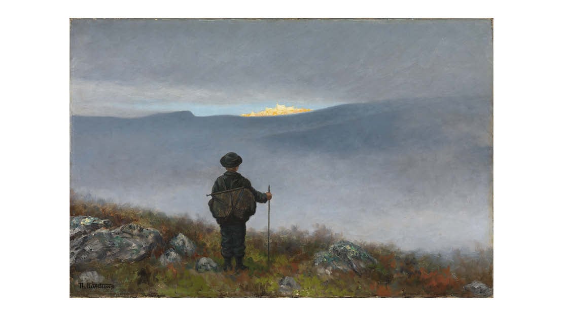Theodor Kittelsen, "Far, far away Soria Moria Palace shimmered like Gold", 1900.