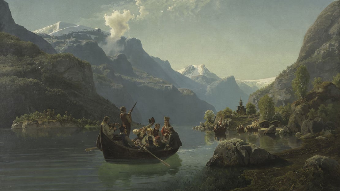 Adolph Tidemand og Hans Gude, «Brudeferd i Hardanger», 1848. Privat eie