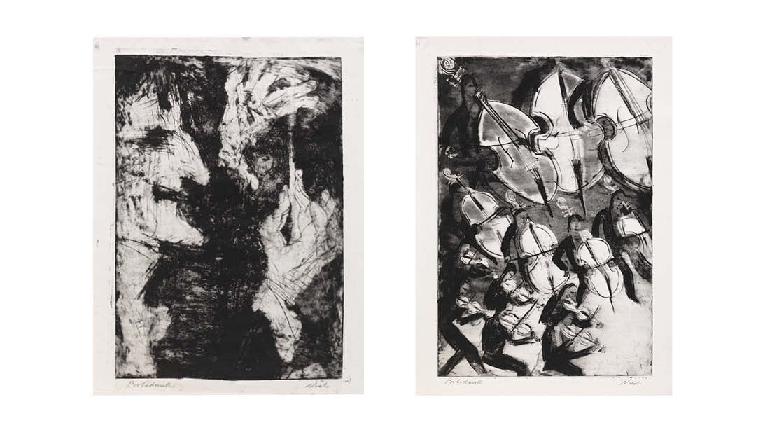 To raderinger fra serien «Karl Muck og hans orkester», 1931