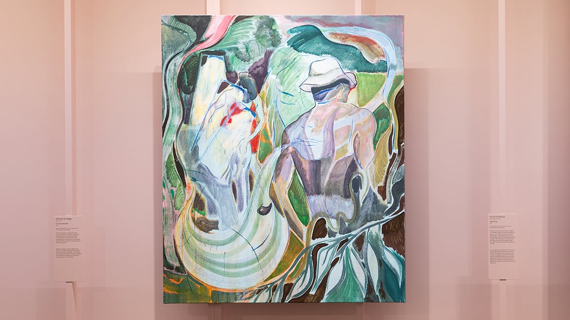 Michael Armitage, «Conservationists», 2015 Et fargerikt verk, hvor natur og menneskekropp smelter sammen.