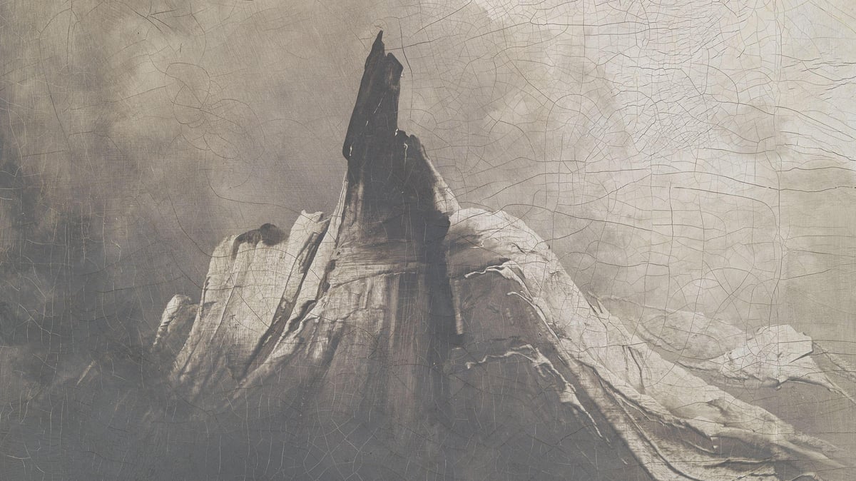 Peder Balke, «Stetind i tåke», 1864 bratt fjell omhyllet i tåke