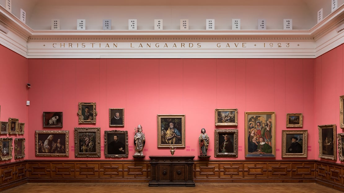 Fra Dag Erik Elgins intervensjon «Museumsarbeid» i Langaardsalen, Nasjonalgalleriet, 2018 Bildet viser Langaard-salen i Nasjonalgalleriet