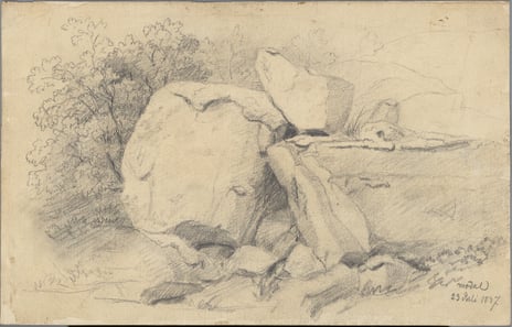 Hans Gude, «Steiner og vegetasjon», 1847.