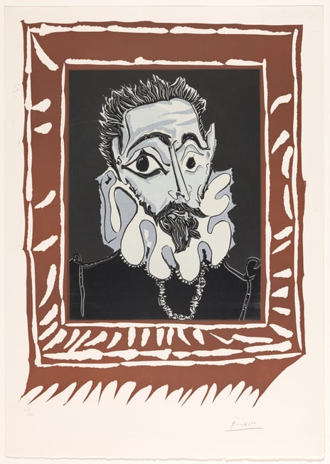 Pablo Picasso,«Mann med pipekrage. Etter El Greco», 9. april 1962) (plate) / (1963) (trykk). «Mann med pipekrage. Etter El Greco» av Pablo Picasso