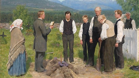 Erik Werenskiold, «En bondebegravelse», 1883–1885 Erik Werenskiolds "En bondebegravelse" fra 1883–1885