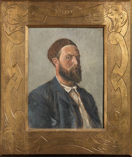Eksempel på ramme laget av kunstner. Selvportrett fra 1891 av Theodor Kittelsen.