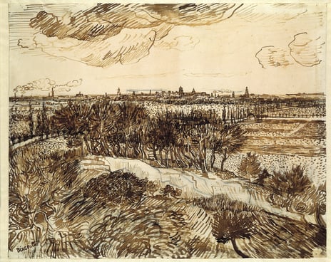Vincent van Gogh, «Utsikt mot Arles fra Montmajour», mai, 1888. «Utsikt mot Arles fra Montmajour» av Vincent van Gogh.