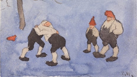 Erik Werenskiold, «Nisser som slåss», før 1884. Små nisser som slåss