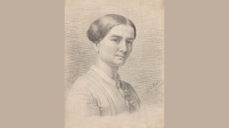 Aasta Hansteen, «Selvportrett», 1869 Selvportrett av kunstneren Aasta Hansteen i halvprofil, utført med blyant.