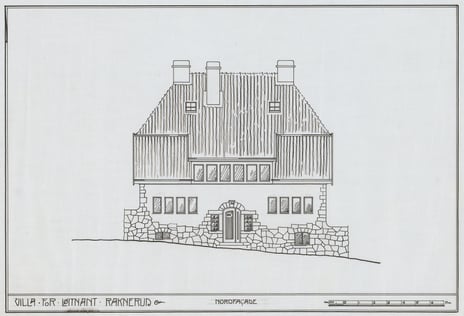 Hjørdis Grøntoft Raknerud, Villa Raknerud, nordfasade, 1916 eller 1917 Arkitekttegning av hus.