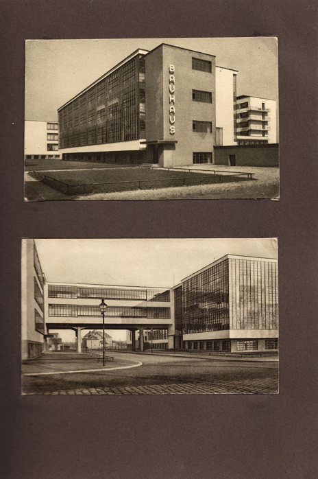 Two photos of school buildings  in the 1930s