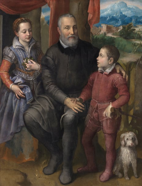 Sofonisba Anguissola, Familieportrett med kunstnerens far Amilcare Anguissola og hennes søsken Minerva og Asdrubale, ca. 1559