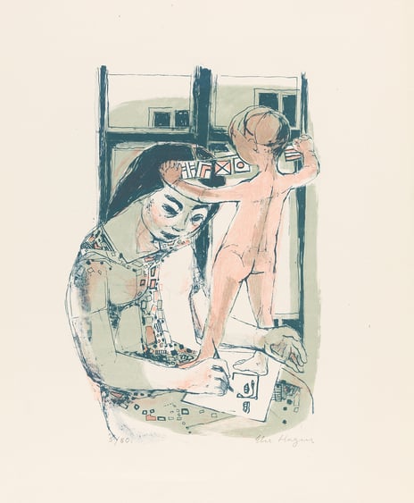 Else Hagen, "Mother and Child", 1949 Oil painting of mother and her child