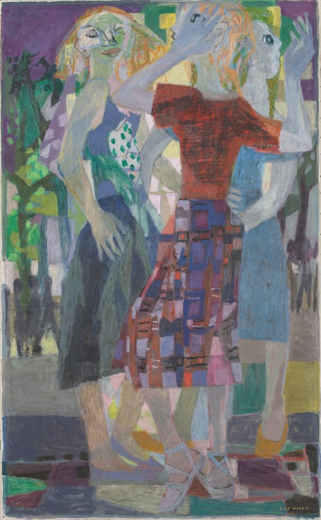 Else Hagen, "Secrets", 1953 Oil panting of standing women