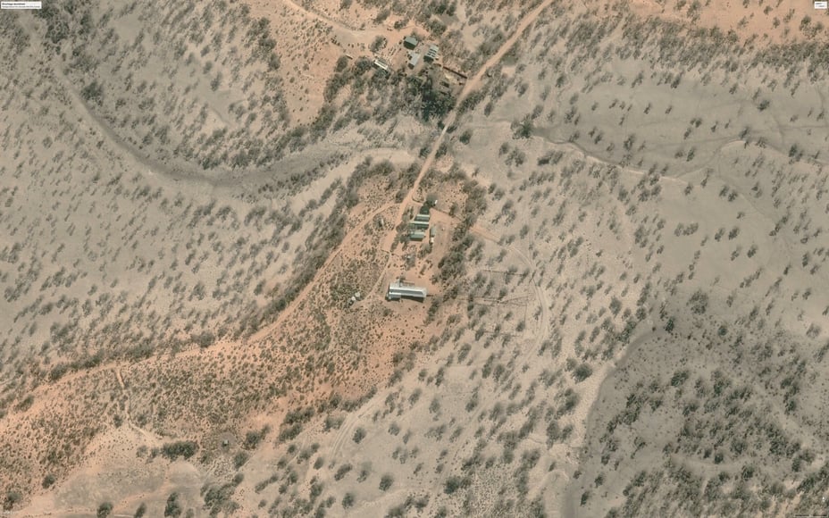 Kinchega Woolshed, 1875, Menindee, New South Wales, Australia. Satellite imagery from Google Earth.