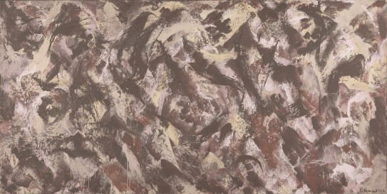 Lee Krasner. «Night Birds». 1962 Abstrakt maleri i gule og brune toner