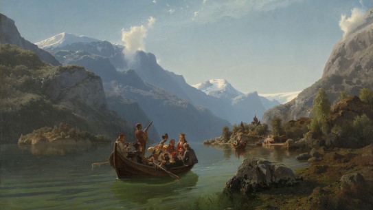 Hans Gude, Adolph Tidemand, "Bridal Procession on the Hardangerfjord", 1848