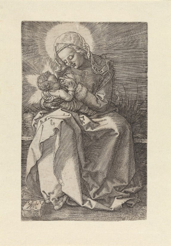 Albrecht Dürer, «Maria med diende Jesusbarn», 1519 (plate). Jomfru Maria med Jesus barnet