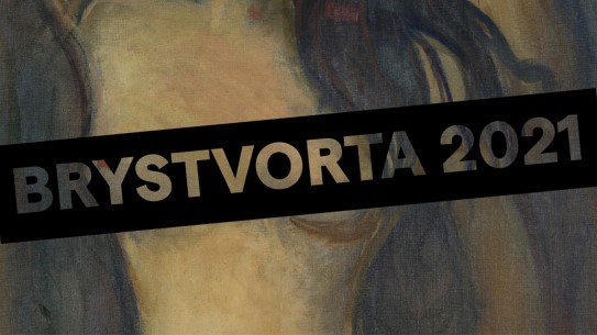 Redigert Edvard Munch, «Madonna», 1894–1895. Nakens kvinnes bryster sensurert av et sort banner som sier "Brystvorta 2021"