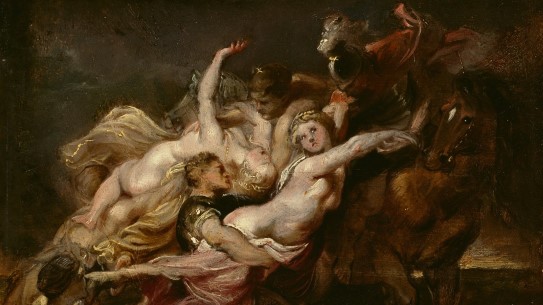 Peter Paul Rubens (tilskrevet), «Castor og Pollux røver Levkippos' døtre», begynnelsen av 1600-tallet. En kvinne overfalles