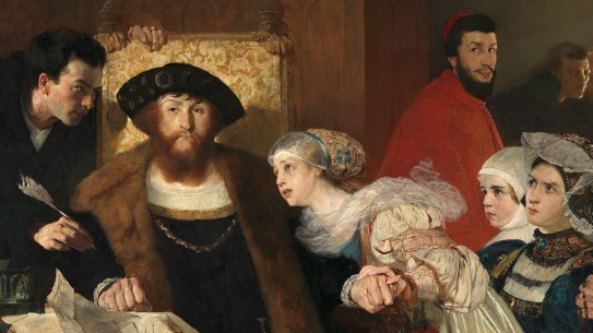 Eilif Peterssen, «Christian II undertegner dødsdommen over Torben Oxe», 1875–1876.