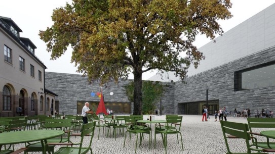 Illustrasjonen viser hvordan plassen foran det nye Nasjonalmuseet kan bli. Arkitekt: Kleihues + Schuwerk