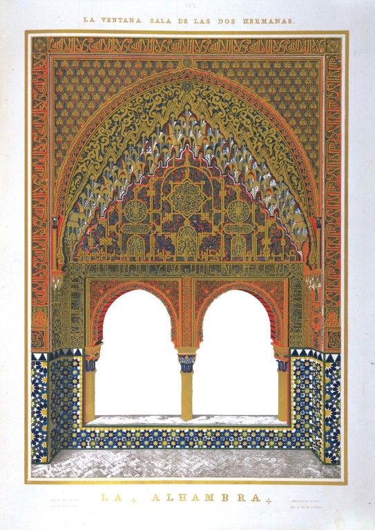 Owen Jones, vindu i Hall of the Two Sisters, Alhambra.Fra Plans,Elevations,Sections and details of the Alhambra,London 1836–45.