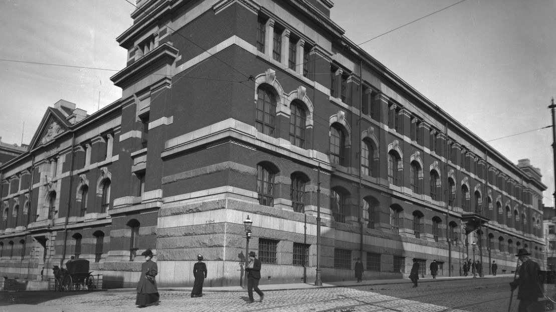 Corner view of a museum building from the early 1900s