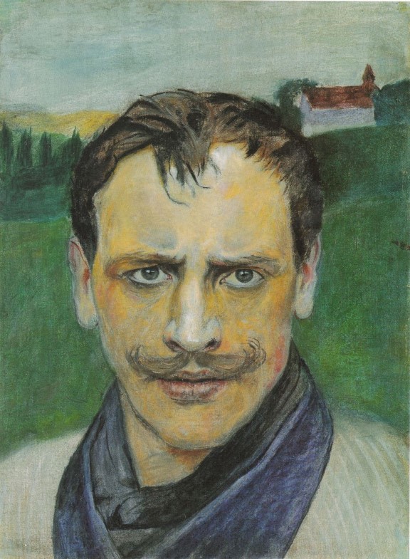 Harald Sohlberg, Selvportrett, 1896. (Privat eie). maleri av mann med bart