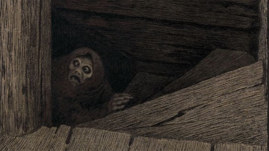 Theodor Kittelsen, «Pesta i trappen», mellom 1894 og 1896.