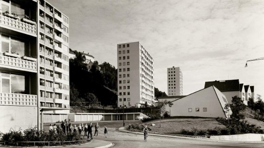 Halfdan B. Grieg, «Boligområde på Strimmelen i Bergen», 1959.
