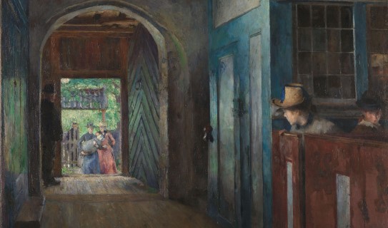 Harriet Backer, «Barnedåp i Tanum kirke» (utsnitt), 1892