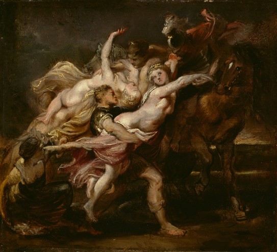 Peter Paul Rubens (tilskrevet), «Castor og Pollux røver Levkippos' døtre», begynnelsen av 1600-tallet. En kvinne overfalles