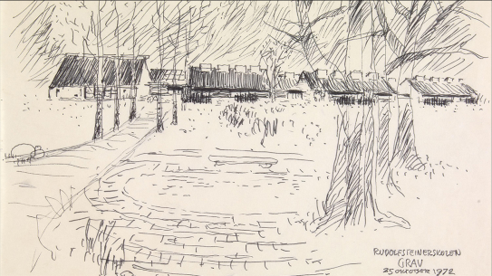 Per og Molle Cappelen (arkitektkontor), Rudolf Steinerskolen på Grav, 25. oktober 1972 Arkitekttegning av et hus