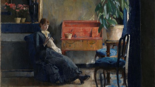Harriet Backer, «Blått interiør» (utsnitt), 1883.