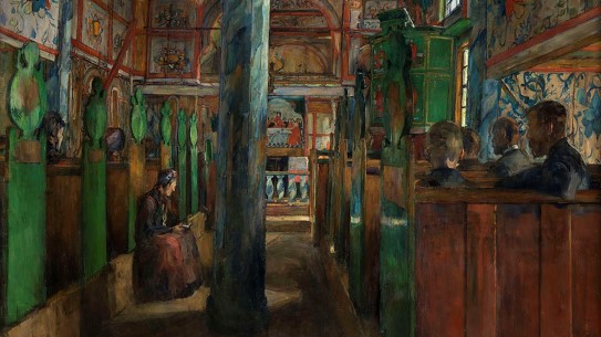 Harriet Backer, «Interiør fra Uvdal stavkirke» (utsnitt), 1909.