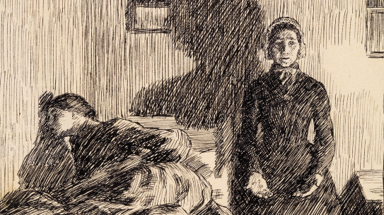 Erik Werenskiold, «Ma og Thinka», illustrasjon til Familien på Gilje, 1904 (utsnitt).