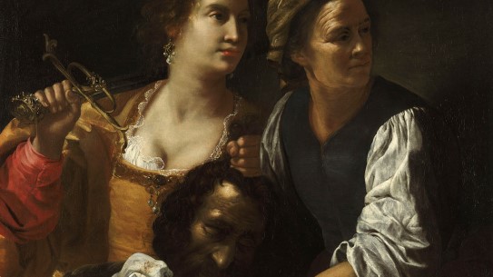 Artemisia Gentileschi, «Judit og tjenestekvinnen med Holofernes' hode», detalj, 1639 eller 1640. Judith og Abra fra Det gamle testamente er avbildet her etter at de har halshugget hærføreren Holofernes.