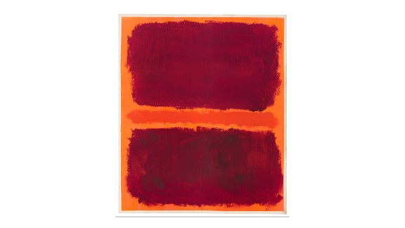 Photo of colour field painting on paper in red and orange by Mark Rothko